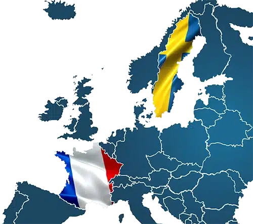 europe map sweden france flags